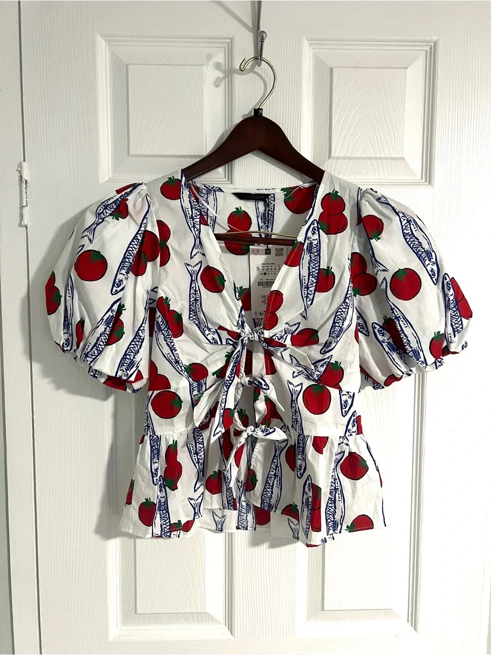 Zara Printed Shirt with Bows - blue/ white - Picture 2 of 8